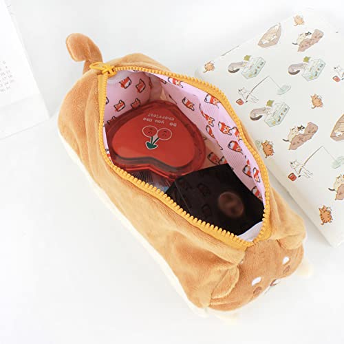 Image of Minache Plush Animal Stationery Pouch Women Cute Dog /Dinosaur Plush Pencil Case Ladies Cosmetic Bag (7019+Brown Puppy), bd-06484AD
