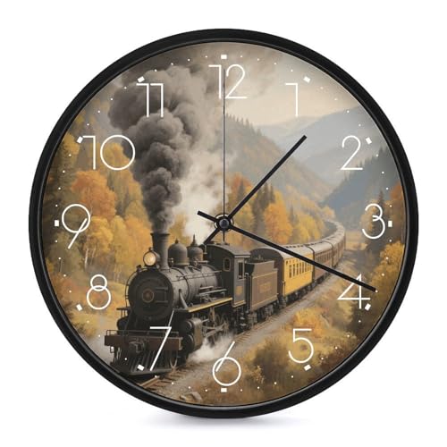 Horloge murale train à vapeur vallée horloge décorative analogique silencieuse 25cm - 2