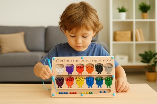Image of Fun4You Wooden Magnetic Maze Toy - Color & Number Matching Puzzle Board for Kids Age 3-5 | Fine Motor Skill Development & Educational Learning Game