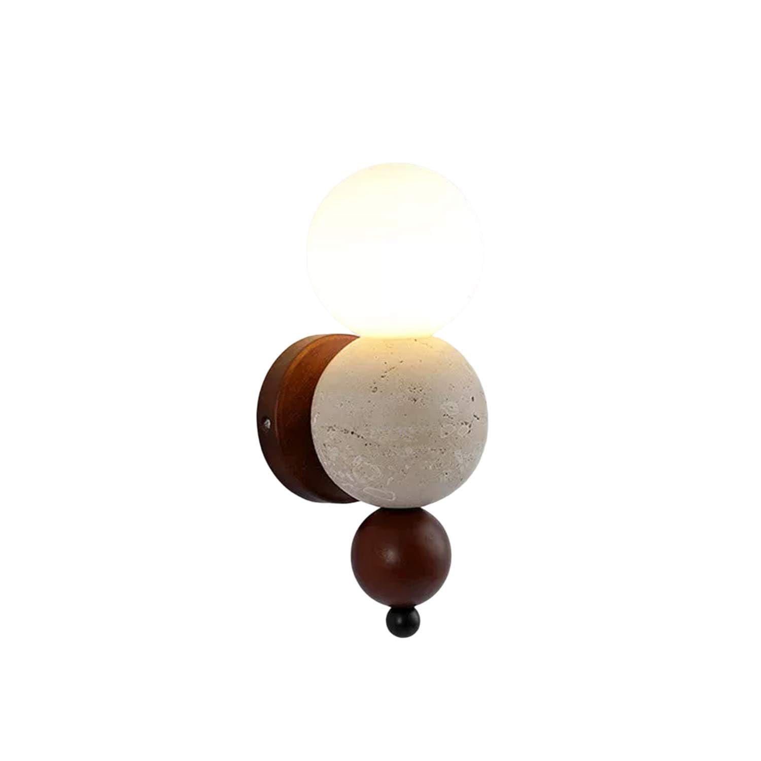 USMJQVZ Yellow Travertine Stone Wall Sconce Wabi Sabi Light Fixture with Globe Glass Lampshade Japanese Style Wood Wall Sconce for Bedroom Living Room Kitchen Farmhouse Hallway Entryway