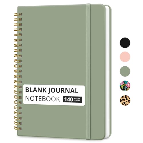 Image of Taja Blank Spiral Journal Notebook for Women & Men, 140 Pages, Sketch Book, Plain Notebook for Drawing & Sketching, Journals for Creative Writing, A5(5.7 inch x 7.9 inch) - Green