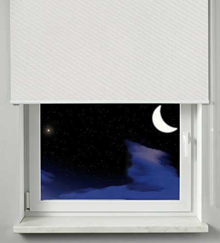 Gardinia Seitenzug-Rollo mit Thermo-Rückseite, Decken-, Wand- oder Nischenmontage, Höchste Lichtreflektion, Energiesparend, Alle Montage-Teile inklusive, Streifen weiß, 92 x 180 cm (BxH), 6495092180