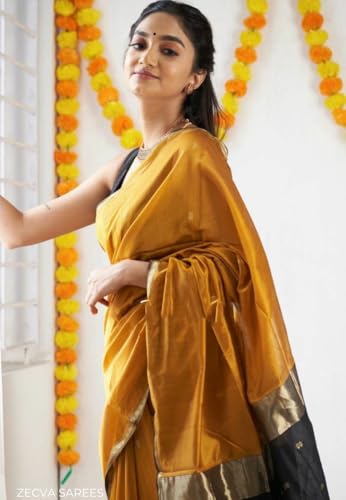 ZECVA-Womens-Pure-Spun-Linen-Cotton-Lichi-Silk-Saree-With-Attach-Unstitch-Blouse-Piece-MUSTARD-BLACK ZECVA Women's Pure Spun Linen Cotton Lichi Silk Saree With Attach Unstitch Blouse Piece (MUSTARD BLACK)