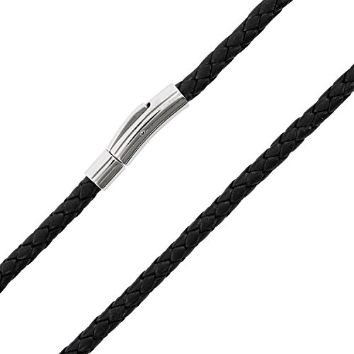 Auroris Echtleder Kette/Armband geflochten 5MM Farbe: schwarz mit Hebeldruckverschluss aus Edelstahl - Länge: 45cm