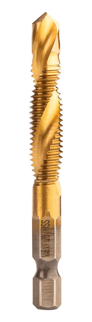 NEO TOOLS Gwintownik HSS powłoka TiN HEX 1/4" dla profesjonalistów i majsterkowiczów Maksymalna prędkość obrotowa: 1000 obr./min, jednoczesne wiercenie i gwintowanie