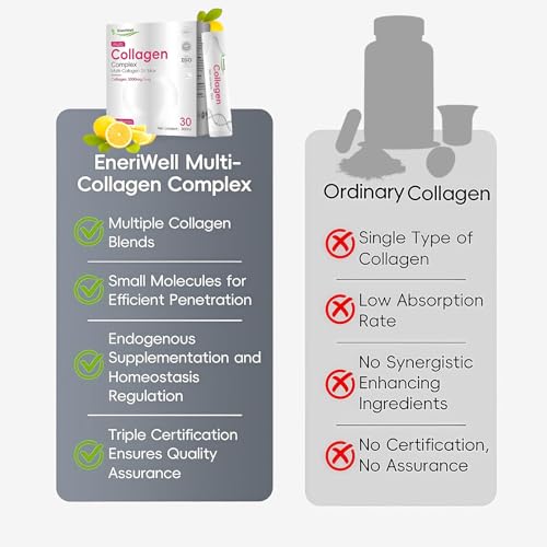 EneriWell Multi Collagen Supplements for Women, Men, 3000mg Hydrolyzed Bovine Collagen Peptides with Type 2, Biotin Vitamins C, Glow up for Skin, Hair, Nails & Joints, Halal, Liquid, Travel 30 sachets - Image 4