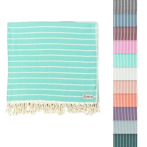 Sand Cloud Large Turkish Beach Towel - Sand Resistant - Fast Drying -100% Certified Organic Turkish Cotton Yarn - Great for Beach Bath or as a Blanket - As Seen on Shark Tank - Gocek (Mint) 37x69