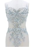 Zbroh Pure Hand Made of Silver sew in Patches Rhinestones Applique in mesh Cut Crystal 56x37 cm for