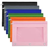 EOOUT 6 Pack Binder Pouches, 6 Colors Zipper Pouches for 3 Ring with Clear Window for Binder (Multicolor)