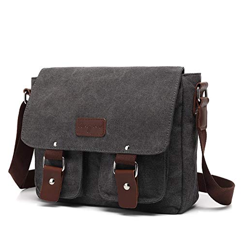 AUGUR Mensajero Militar Bolso de Hombro de Cuero Genuino de Lona Retro Tanto Hombres como Mujeres,Darkgray