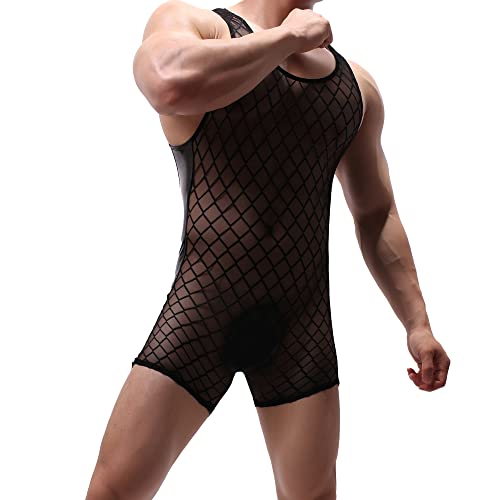 Dhewfu Mens Bodysuit Athletic Supporters Mesh Breathable Wrestling Singlets Boxers One Piece Bodywear Leotard Underwear #TOP1