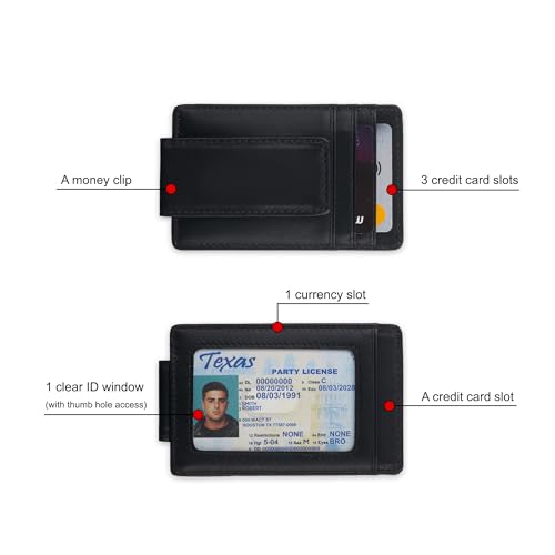 Awesometik Classic MONEY CLIP Leather Wallet for Men | 4 Card Slots | 1 Money Clip | 1 Currency Money Holder | 1 ID Window | Full Grain Leather | ID Credit Card Holder| RFID PROTECTION (Black)2