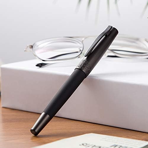Pure Black Solid Metal Fountain Pen Fine Nib, Senior General Ink Converter Pen Metal Box by Hongdian