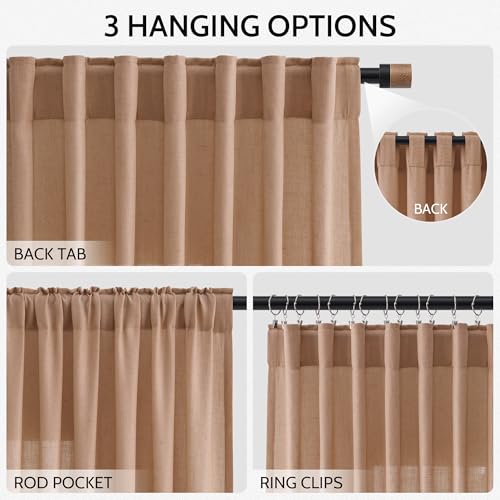 Image of Nanspring Peach Linen Curtains 96 Inches Long Set for Baby Girl Bedroom Back Tab Rod Pocket Semi Sheer Light Filtering Drape for Bedroom Home Decor Protect Privacy 52x96,2 Panels