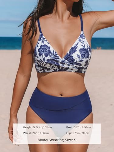 Image of CUPSHE Women's Bikini Sets Two Piece Swimsuit High Waisted V Neck Twist Front Adjustable Spaghetti Straps Bathing Suit