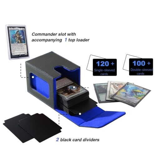 Image of Venssu MTG Deck Box for Commander Display,Card Deck Box Fits 100 Double Sleeved Cards,TCG with 2 Dividers and 1 Toploader (BLACK /BLUE)