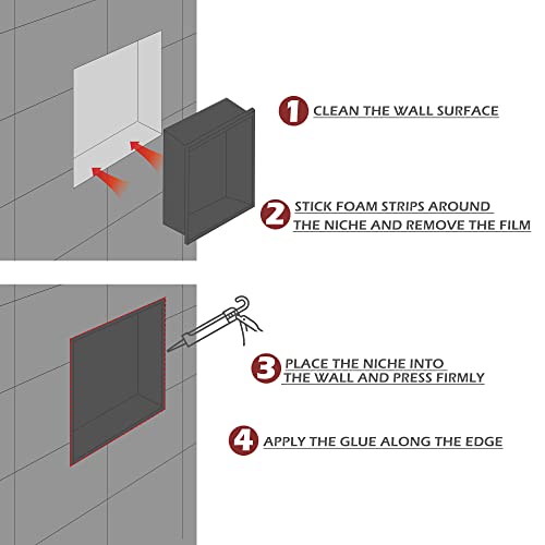 Suntage Recessed Shower Niche Insert Stainless Steel, Square Shower Niche, Shampoo Niche Needs No Tiling, Shower Insert Wall Niche For Shower Bathroom Storage, 24" X 12", Brushed #TOP6
