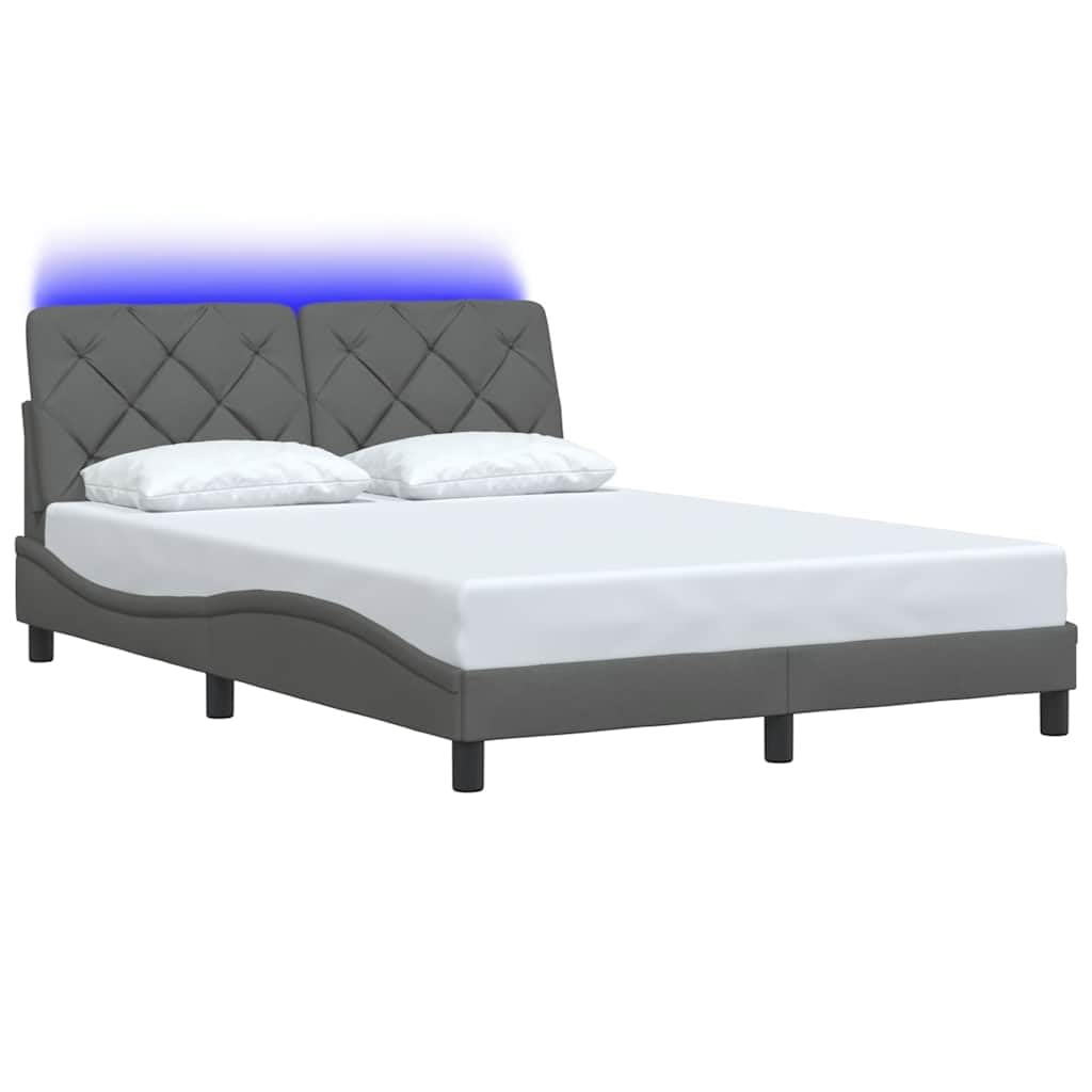 vidaXL Rama łóżka z LED bez materaca Ciemnoszara 140x190 cm Tkanina