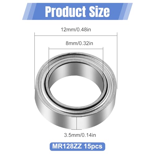 Hexizexi 15 Stück MR128ZZ Kugellager 8x12x3.5mm Doppelt Geschützte Rillenkugellager für Skateboards Drehbänke Baumaschinen DIY