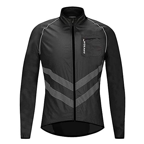 WOSAWE Chaqueta de ciclismo para hombre Chaqueta impermeable ultraligera con tapón de viento Chaqueta de manga larga transpirable(Negro L)