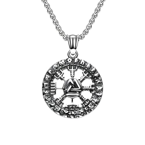 Colliers pour homme boussole Vegvisir viking vintage en acier scandinave