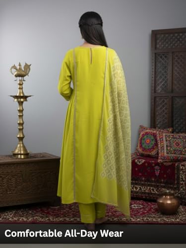 Image of Leriya Fashion Anarkali Kurta and Pant with Dupatta Set for Women | 3-Piece Printed Anarkali Kurti Set | Ethnic Festive & Office Suit for Women | Traditional Kurta Sets for Woman