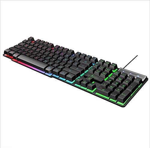 Gaming Keyboard Quiet Ergonomique AK-600 USB Filaire Flottant Cabochons Caractères Glow, Clavier Rétro-éclairé Gaming Compact Keyboard PC (Color : Black) Cover