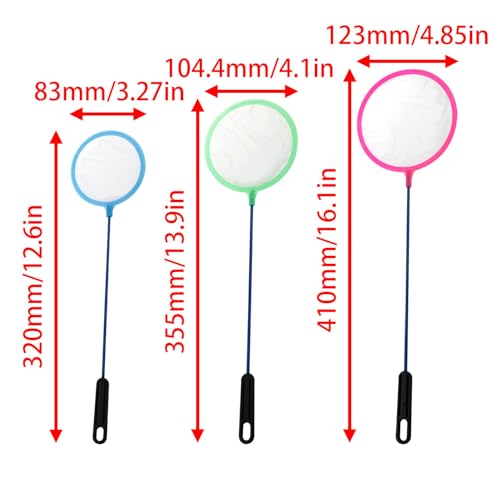 Image of Mini Brine Shrimp Net Aquarium Fish Net Random Color Fish Nets for Fish Tanks for All Fish (Large, Small and Medium Hole Round Fishing Color Random) 3PCS