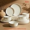 Sweese Plates and Bowls Sets,18 Pieces Modern Porcelain Dinnerware Set for 6 Handcrafted Uniqe Dinner Set Ceramic Dishware Dishes Microwave and Dishwasher Safe, White
