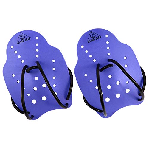 Water Gear Master Hand Paddles - for Swimming Stroke Training with Adjustable Strap for Men and Women - Curved Ergonomic Endurance and Strength Training Equipment - Purple Large