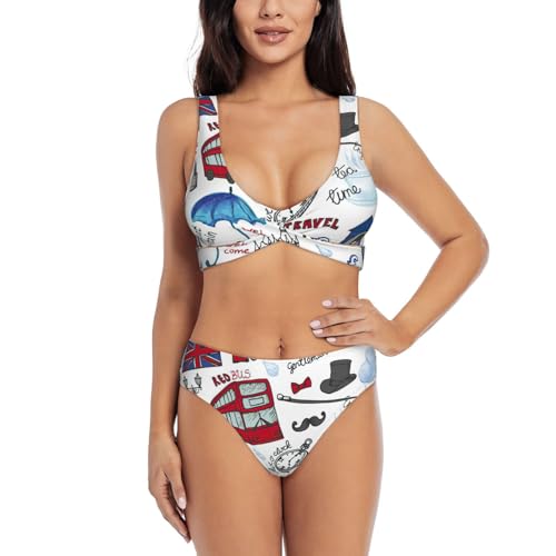 Maillot de bain 2 pièces imprimé Londres anti-irritation et extensible pour nager sans gêne