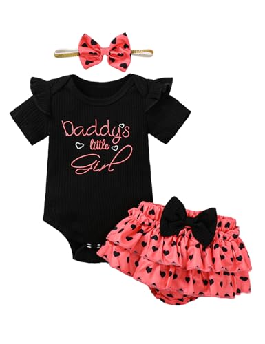 Image of PadaGooder Baby Girl Daddy's Little Girl Outfit Infant Girl Summer Outfit Baby Heart Pattern Skirt Set