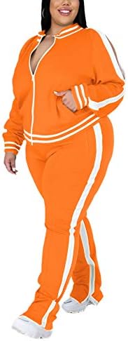 Ophestin Womens Plus Size 2 Piece Tracksuits Outfit Long Sleeve Jacket Skinny Sweatpants Set Orange 3XL