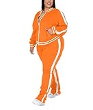 Ophestin Womens Plus Size 2 Piece Tracksuits Outfit Long Sleeve Jacket Skinny Sweatpants Set Orange 5XL