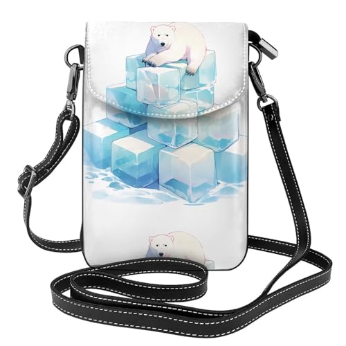 Petit sac à main pour téléphone motif ours polaire en cuir pour femme