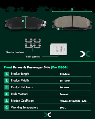 Image of SCITOO D864 Front Ceramic Brake Pads Sets w /Hardware Replacement For Hyundai For Santa Fe | For XG300 | For XG350,For Kia For Sedona 2002-2005,For Kia For Sorento 2003-2009