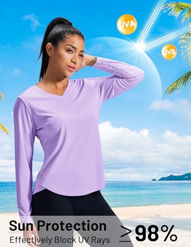 Image of MIER Womens Long Sleeve Sun Shirt UPF 50+ Quick Dry V-Neck Workout Tops