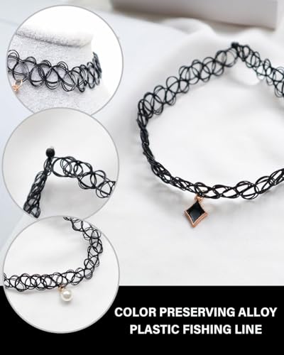UYRVAPE 4 Stück Stretch halsbänder Schwarz Choker Halskette mit Anhänger Damen Elastische Tattoo Halskette für Mädchen Frauen Teen Geschenk