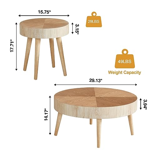 image for AVZEAR Nesting Round Coffee Table Set of 2, Farmhouse Modern Coffee Ta