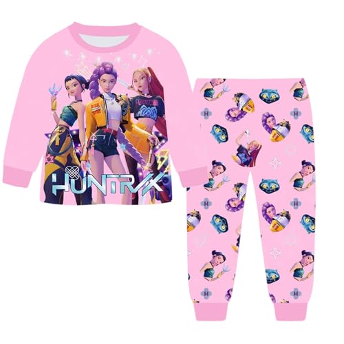 Genérico Conjunto de Ropa Hunters de Casa con Pantalón Chándal Manga Larga para niña 2 Piezas Ropa Dormir con Animados Pijamas Conjuntos Manga Larga Conjunto Casa