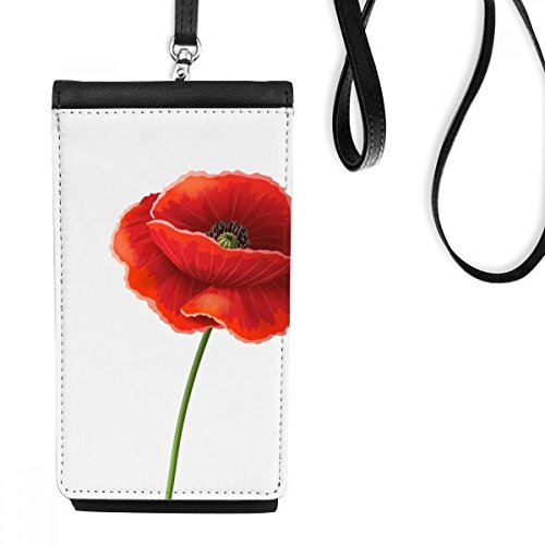 Bourse en cuir suspendu téléphone noir motif fleur rouge peinture pavot
