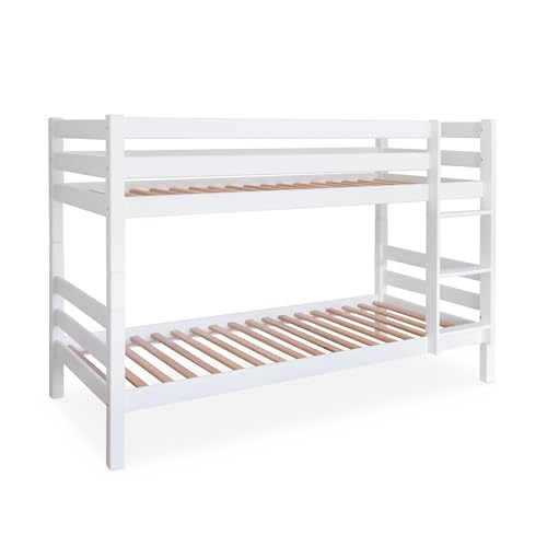 Ehrenkind® Etagenbett für Kinder | Hochbett Kinder aus hochwertigem Buchenholz - Sicher & Flexibel | Etagenbett 90x200x140cm weiß lackiert | Hochbett 90x200