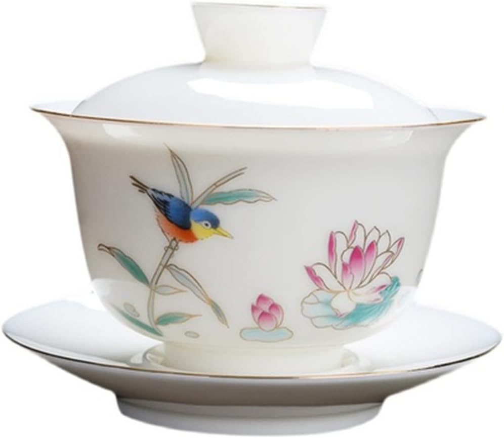 Chinese Traditional Tea Bowl,170ml Dehua Gaiwan Ceramic Home Kung Fu Tea Cup Bowl Tea Set Tureen Tea Ceremony