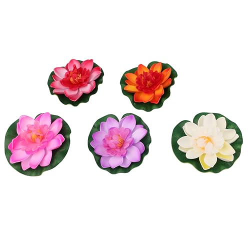 NiuLumea Lot de 5 fleurs de nénuphar artificielles flottantes pour décoration d'aquarium, étang et jardin, piscine, EVA pour plastique, 10 cm, couleurs aléatoires
