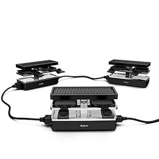 Tefal RE2308 Plug & Share Raclette 400 W 2 poêlons + plaque de cuisson Interrupteur marche/arrêt Revêtement anti-adhésif Extensible sur 5 appareils Câble amovible Nettoyage facile Noir/argenté