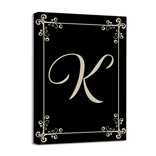 Tableau lettre K monogramme fleurs noires pour habiller un mur vide