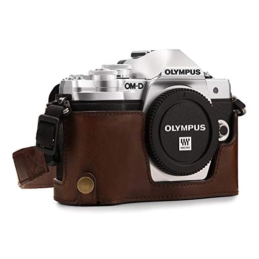 MegaGear MG970 Para Olympus OM-D E-M10 Mark II, E-M10 Estuche Ever Ready, Media funda, estuche de base, funda de cuero, de pronto uso, con correa - Marrón Oscuro