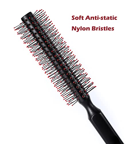 Small Round Hair Brush For Blow Drying Short, Thin, Fine Hair, Wooden Styling Blowout Roller Hairbrush With Soft Nylon Bristles, Both For Men & Women, 1.4 Inch #TOP2