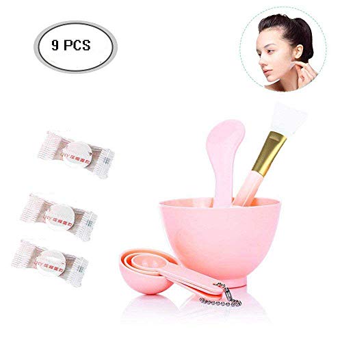 Facial Mask Mixing Set Tool 9 in 1 Silicon Mask Bowl Brush Kit Facial Care Beauty Mixing Tool Set Mask Bowl Mask Brush Measuring Spoon and 3 Mask Paper (9 pcs)