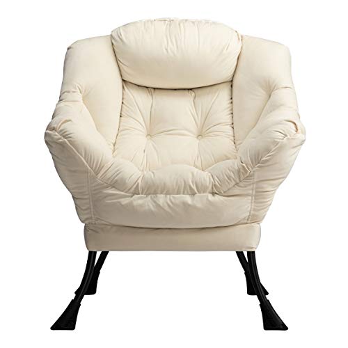 Hollyhome Modern Cotton Fiber Fabric Lazy Chair, Accent Contemporary Lounge Chair, Single Steel Frame Leisure Sofa Chair With Armrests And A Side Pocket, Thick Padded Back, Beige #TOP7